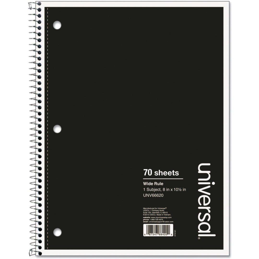 Image of Universal® Wirebound Notebook, 1-Subject, Wide/Legal Rule, Black Cover, (70) 10.5 x 8 Sheets