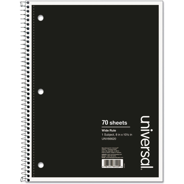 Image of Universal® Wirebound Notebook, 1-Subject, Wide/Legal Rule, Black Cover, (70) 10.5 x 8 Sheets