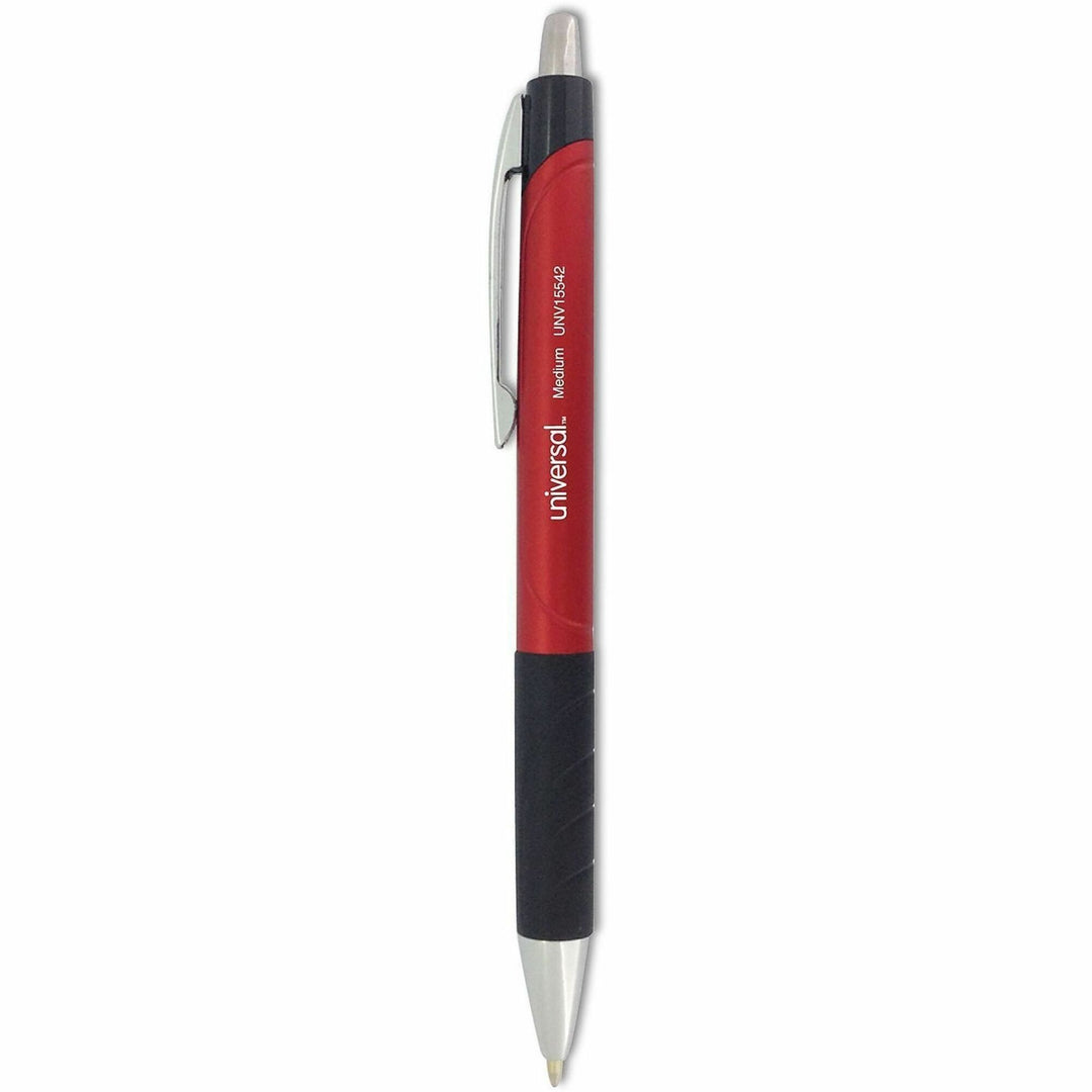 Image of Universal® Comfort Grip Ballpoint Pen, Retractable, Medium 1 mm, Red Ink, Red/Black Barrel, Dozen