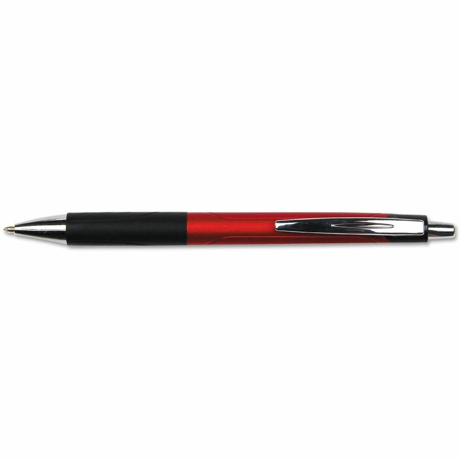Image of Universal UNV15542 Comfort Grip Ballpoint Pen, 1 mm Medium Conical Pen Point, Retractable, Red Ink, Red, Black Barrel, 12 / Dozen