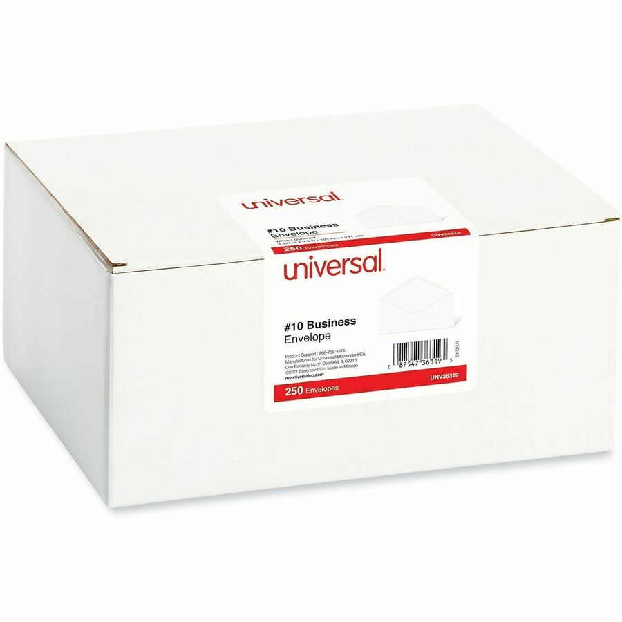 Image of Universal UNV36319 Envelope, Business, #10, 24 lb, Gummed, White, Paper Stock, 250 / Box