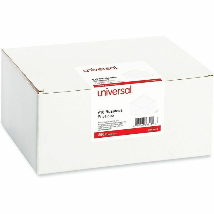 Image of Universal UNV36319 Envelope, Business, #10, 24 lb, Gummed, White, Paper Stock, 250 / Box