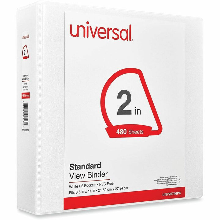 Image of Universal UNV20746PK Slant D-Ring View Binder, 3 Rings, 2" Capacity, 11 x 8.5, White, 4/Pack