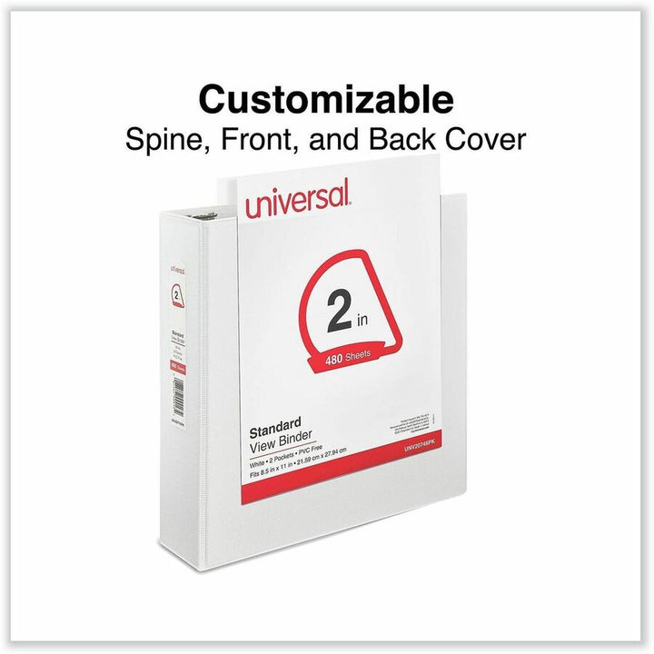 Image of Universal UNV20746PK Slant D-Ring View Binder, 3 Rings, 2" Capacity, 11 x 8.5, White, 4/Pack