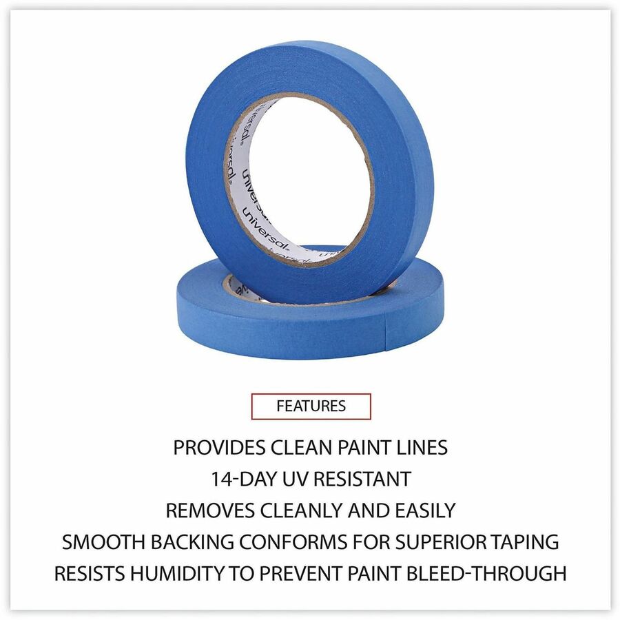 Image of Universal UNVPT14019 Masking Tape, 59.93 yd Length x 0.71" W x 5 mil Thickness, 3" Core, Blue, Synthetic Rubber, Crepe Paper Backing, 2 / Pack