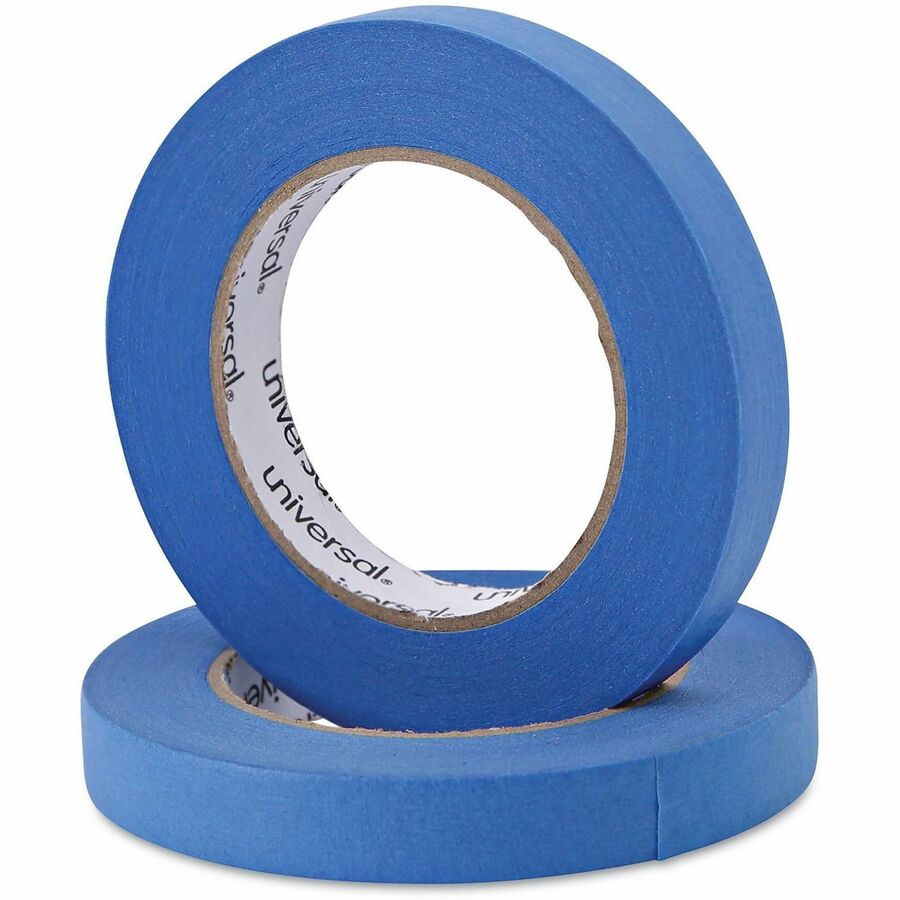 Image of Universal UNVPT14019 Masking Tape, 59.93 yd Length x 0.71" W x 5 mil Thickness, 3" Core, Blue, Synthetic Rubber, Crepe Paper Backing, 2 / Pack
