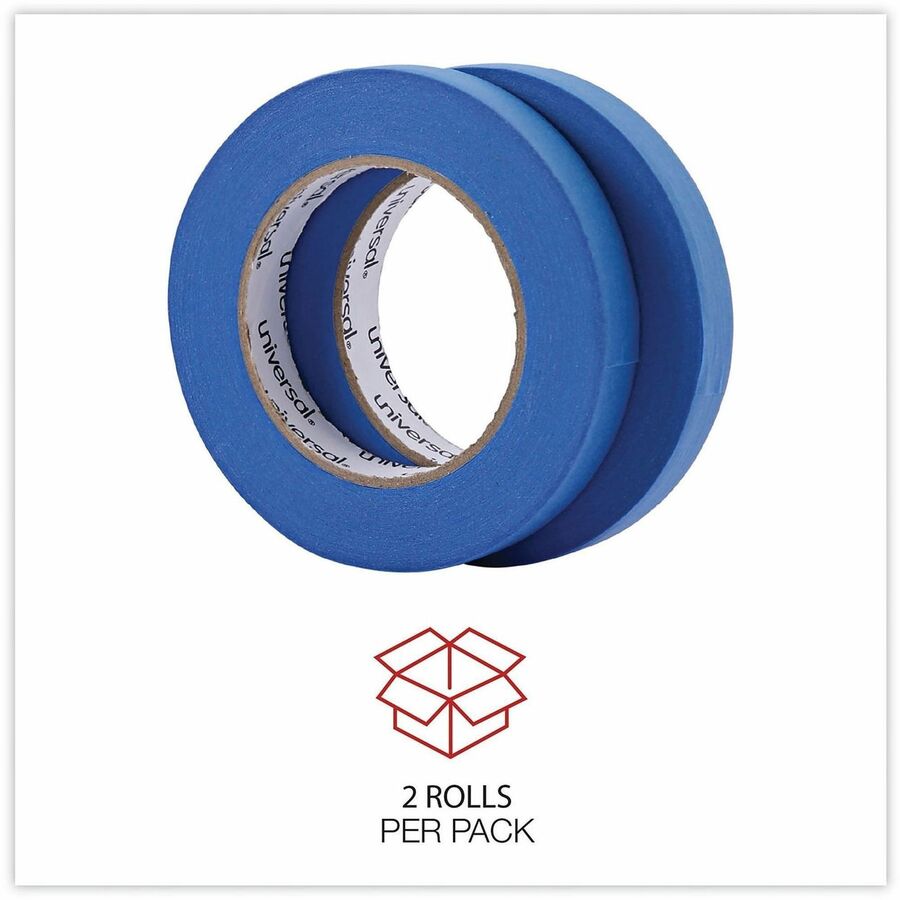 Image of Universal UNVPT14019 Masking Tape, 59.93 yd Length x 0.71" W x 5 mil Thickness, 3" Core, Blue, Synthetic Rubber, Crepe Paper Backing, 2 / Pack