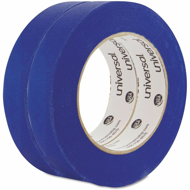 Image of Universal UNVPT14025 Masking Tape, 59.93 yd Length x 0.94" W x 5 mil Thickness, 3" Core, Blue, Synthetic Rubber, Crepe Paper Backing, 2 / Pack