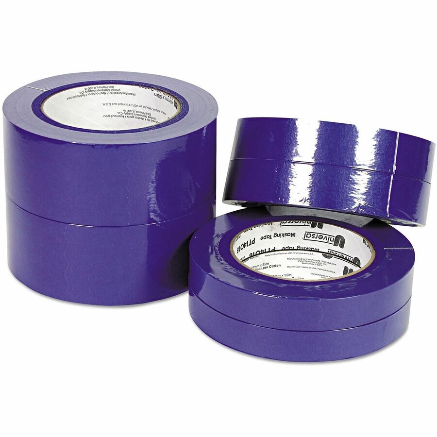 Image of Universal UNVPT14025 Masking Tape, 59.93 yd Length x 0.94" W x 5 mil Thickness, 3" Core, Blue, Synthetic Rubber, Crepe Paper Backing, 2 / Pack