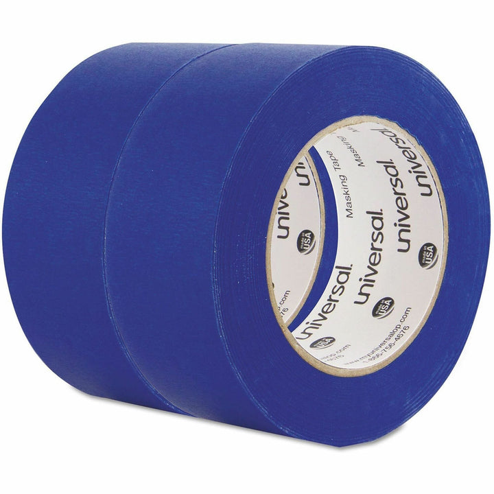 Image of Universal UNVPT14049 Masking Tape, 59.93 yd Length x 1.89" W x 5 mil Thickness, 3" Core, Blue, Synthetic Rubber, Crepe Paper Backing, 2 / Pack