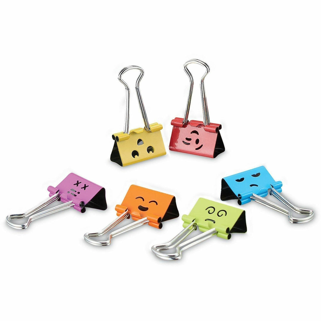 Image of Universal UNV31031 Emoji Themed Binder Clips with Storage Tub, Medium, Assorted Colors, 42/Pack