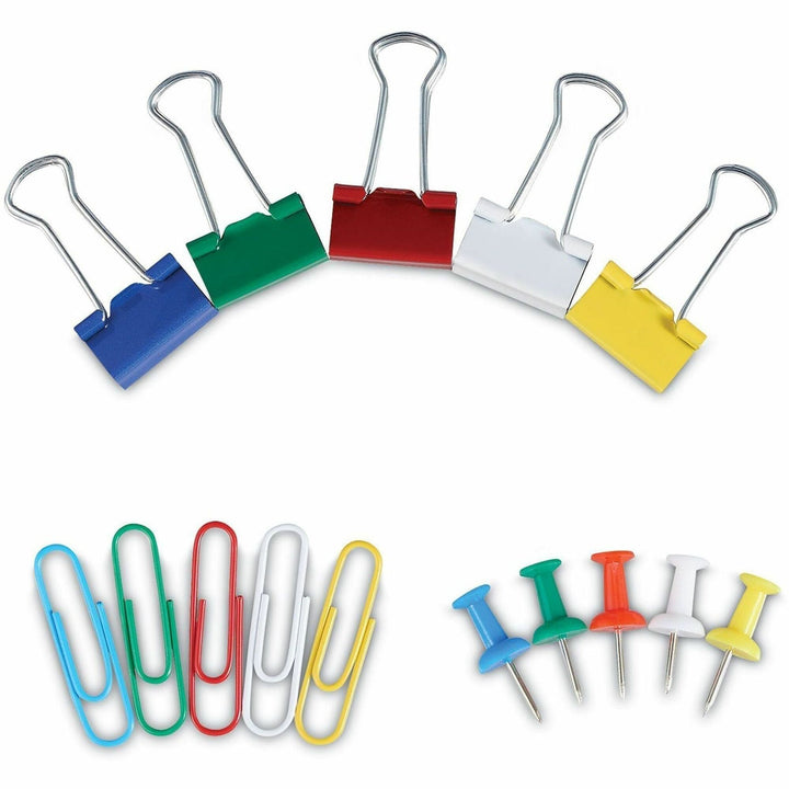 Image of Universal UNV31203 Binder Clip/Paper Clip/Push Pin Set, Assorted Sizes, Assorted, Blue, Green, Red, White, Yellow, Metal, Plastic, 1 Kit