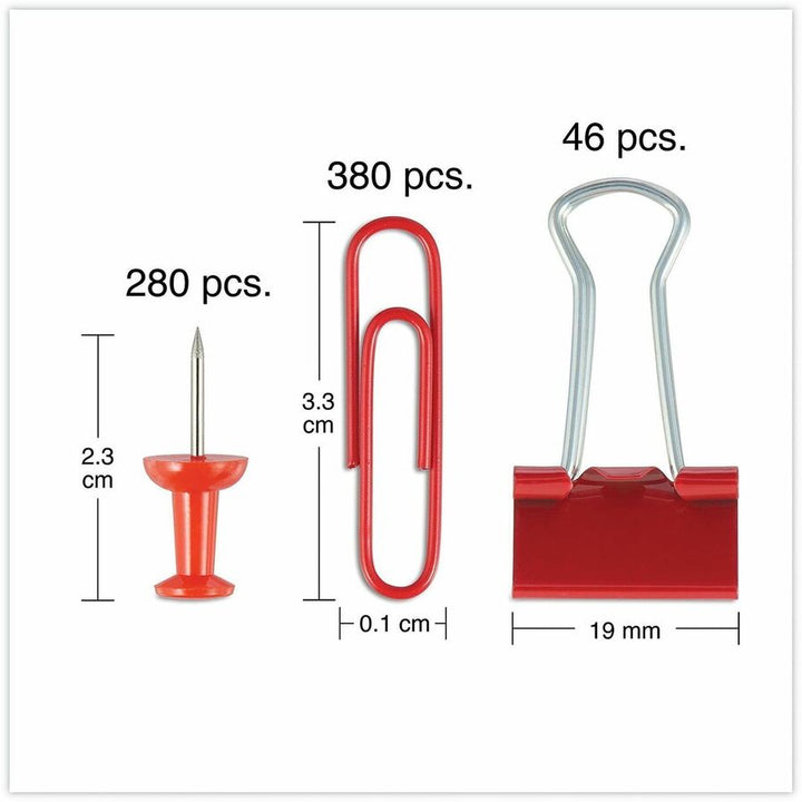 Image of Universal UNV31203 Binder Clip/Paper Clip/Push Pin Set, Assorted Sizes, Assorted, Blue, Green, Red, White, Yellow, Metal, Plastic, 1 Kit