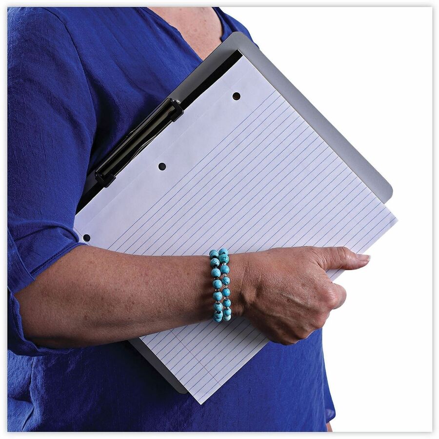 Image of Universal UNV40302 Clipboard, 0.50" Clip Capacity, Storage for Paper, 11" x 8 1/2" Sheet Size, Plastic, Silver, 1 Each