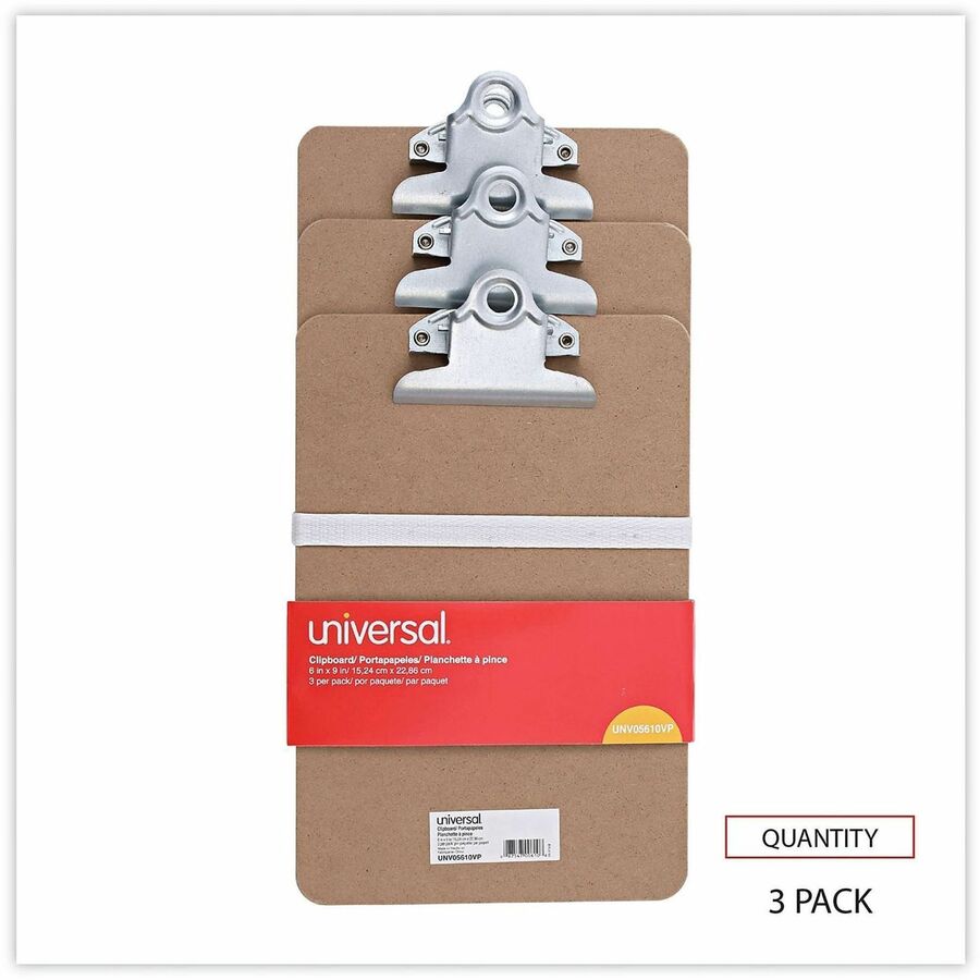 Image of Universal UNV05610VP Clipboard, 0.75" Clip Capacity, Storage for Document, Form, Paper, 5" x 8" Sheet Size, Hardboard, Brown, 3 / Pack