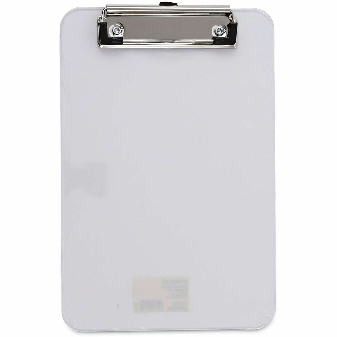 Image of Universal® Plastic Clipboard with Low Profile Clip, 0.5" Clip Capacity, Holds 5 x 8 Sheets, Clear
