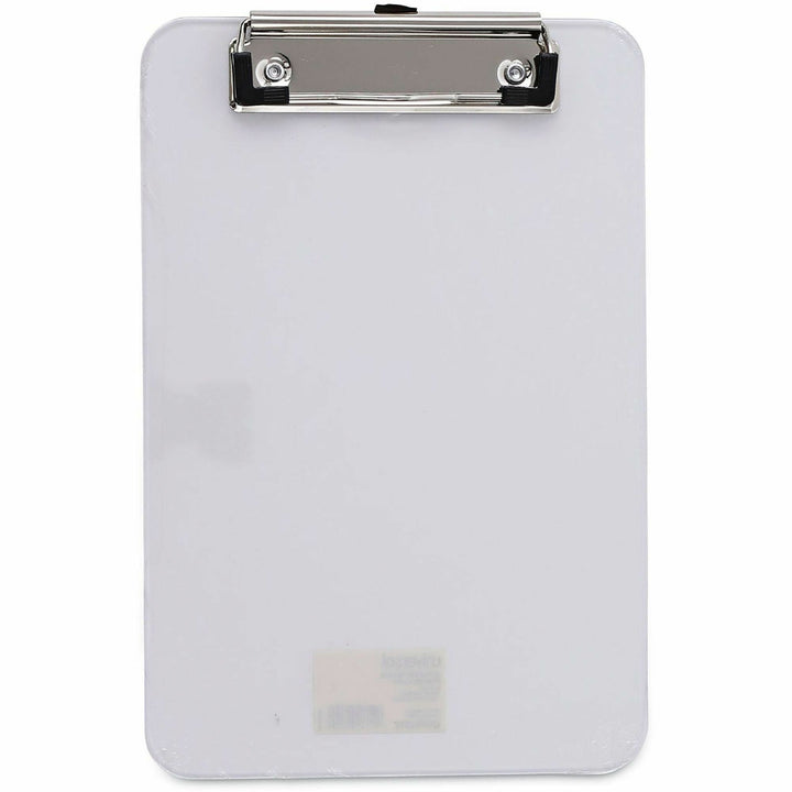 Image of Universal® Plastic Clipboard with Low Profile Clip, 0.5" Clip Capacity, Holds 5 x 8 Sheets, Clear