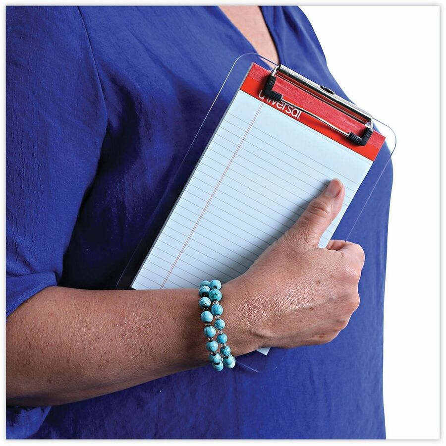 Image of Universal UNV40312 Clipboard, 0.50" Clip Capacity, Storage for Paper, 5" x 8" Sheet Size, Plastic, Clear, 1 Each