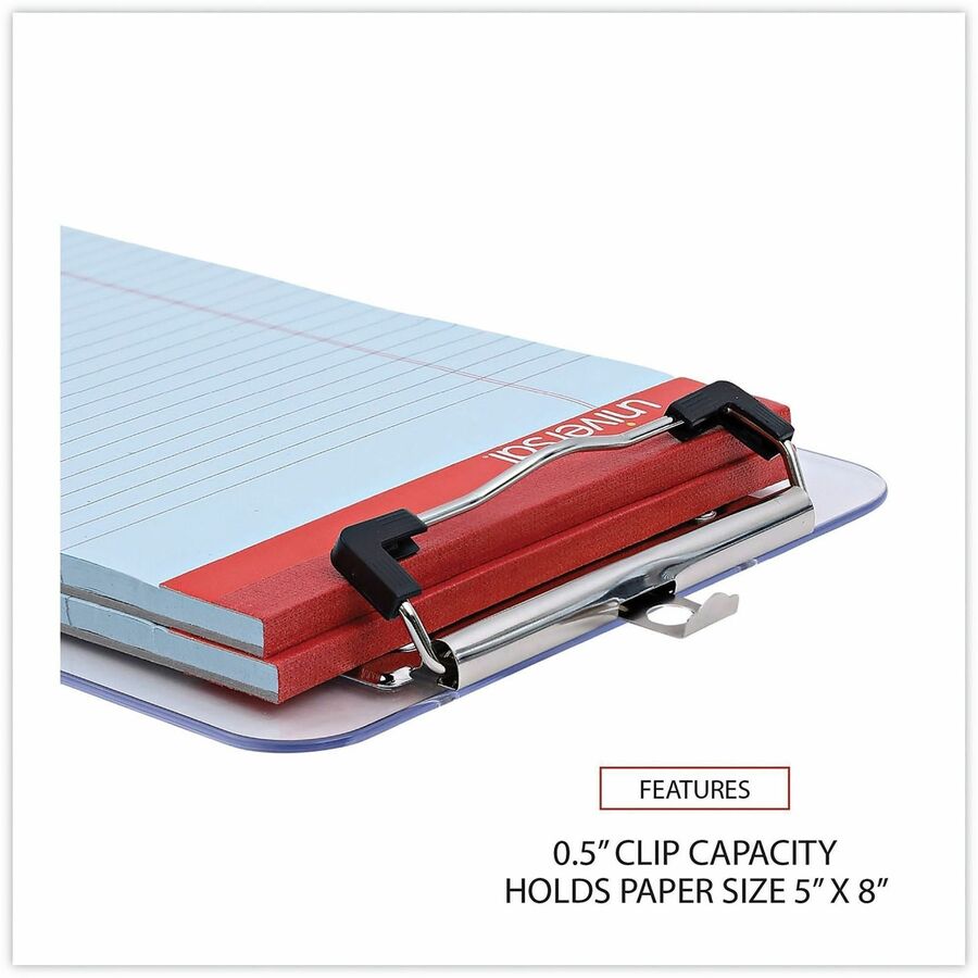 Image of Universal UNV40312 Clipboard, 0.50" Clip Capacity, Storage for Paper, 5" x 8" Sheet Size, Plastic, Clear, 1 Each