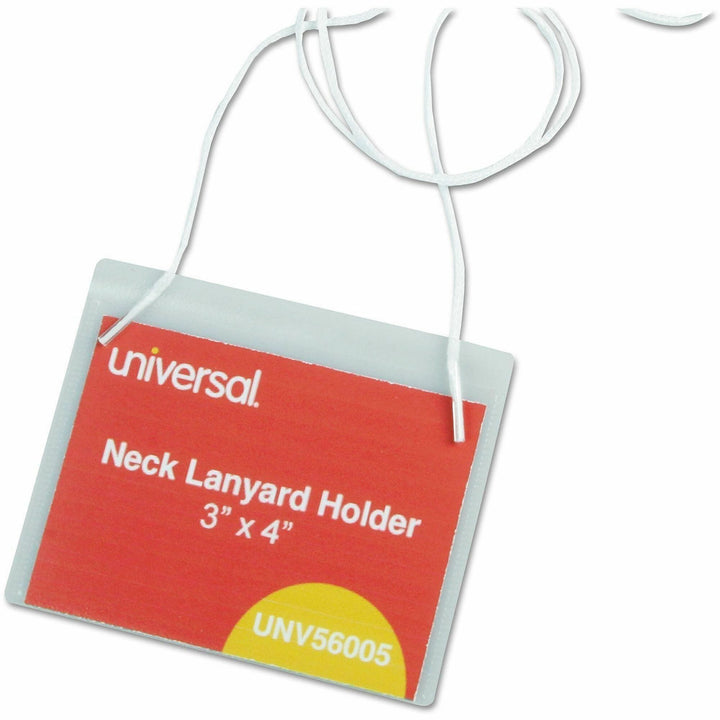 Image of Universal UNV56005 Name Badge Holder, Support 4" x 3" Media, Horizontal, Plastic, Clear, 1 Kit
