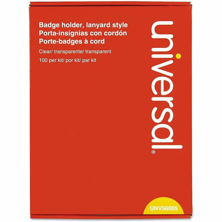 Image of Universal UNV56005 Name Badge Holder, Support 4" x 3" Media, Horizontal, Plastic, Clear, 1 Kit