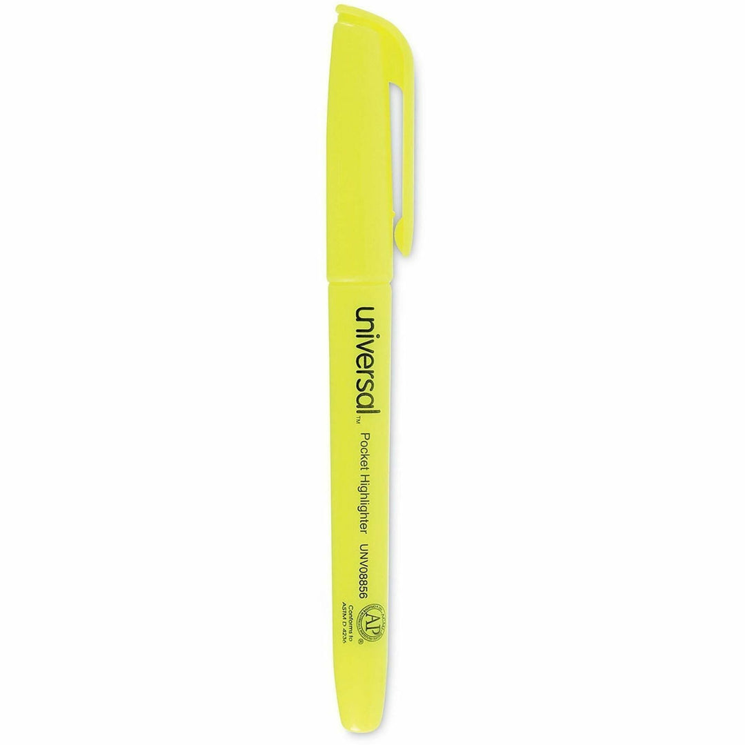 Image of Universal UNV08856 Highlighter, Fluorescent Yellow Ink, Yellow Barrel, 36 / Pack