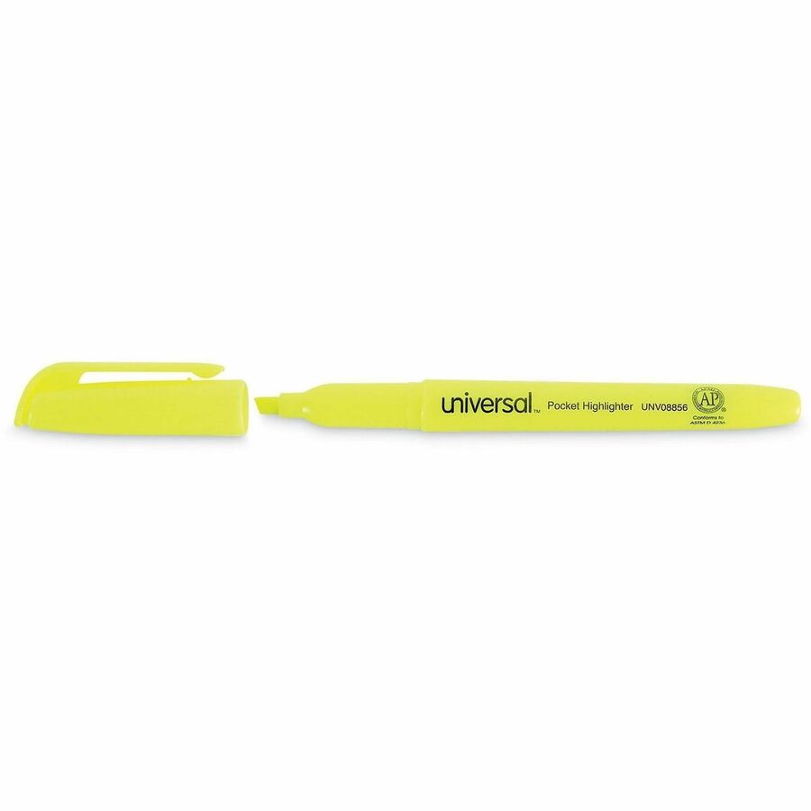 Image of Universal UNV08856 Highlighter, Fluorescent Yellow Ink, Yellow Barrel, 36 / Pack