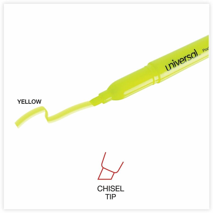 Image of Universal UNV08856 Highlighter, Fluorescent Yellow Ink, Yellow Barrel, 36 / Pack