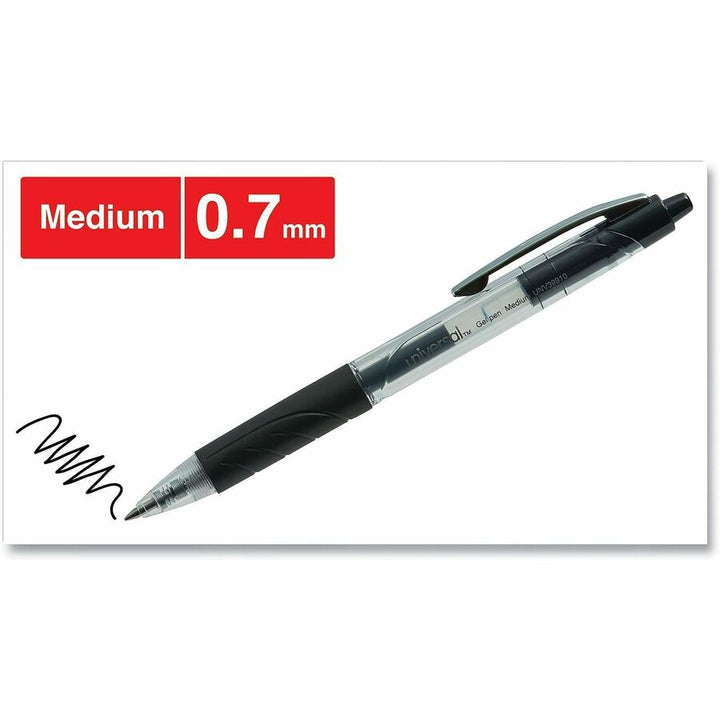 Image of Universal UNV39910 Comfort Grip Gel Pen, 0.7 mm Medium Conical Pen Point, Retractable, Black Ink, Water Based, Clear, Black Barrel, 36 / Pack