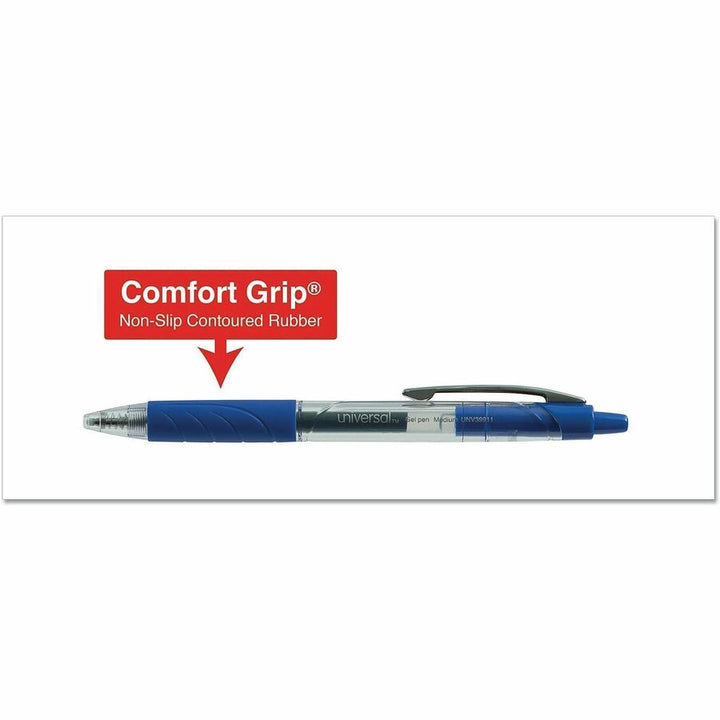 Image of Universal UNV39911 Comfort Grip Gel Pen, 0.7 mm Medium Conical Pen Point, Retractable, Blue Ink, Water Based, Clear, Blue Barrel, 36 / Pack