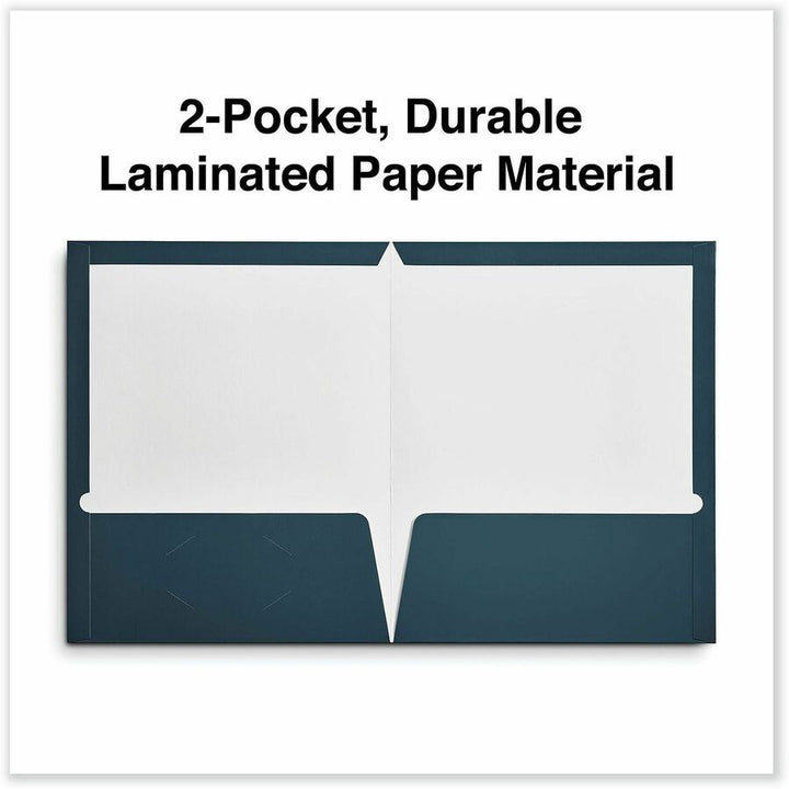 Image of Universal UNV56418 Pocket Folder, 11" x 8 1/2", 100 Sheets Capacity, 2 Inside Front & Back Pocket, Blue, Laminated, 25 / Pack