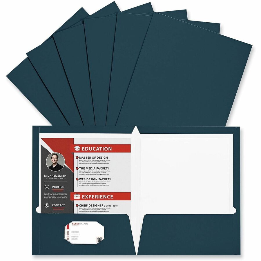 Image of Universal UNV56418 Pocket Folder, 11" x 8 1/2", 100 Sheets Capacity, 2 Inside Front & Back Pocket, Blue, Laminated, 25 / Pack