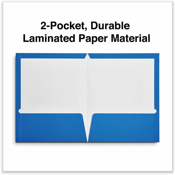 Image of Universal UNV56419 Pocket Folder, 11" x 8 1/2", 100 Sheets Capacity, 2 Inside Front & Back Pocket, Blue, Laminated, 25 / Pack