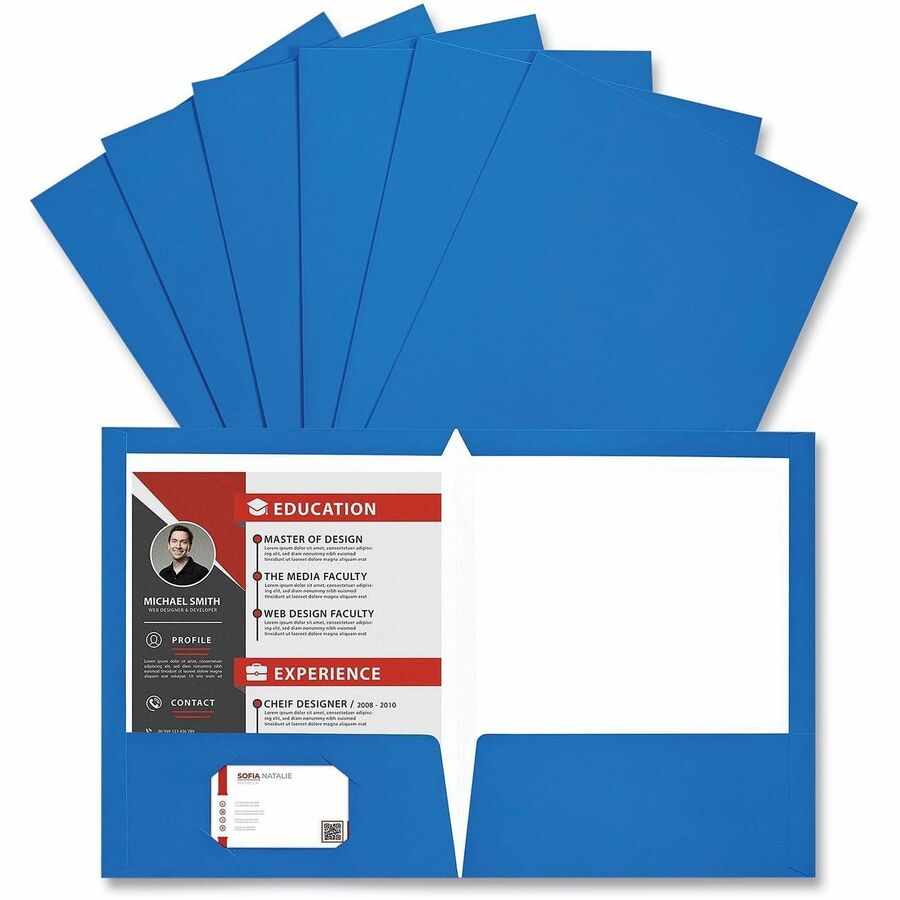 Image of Universal UNV56419 Pocket Folder, 11" x 8 1/2", 100 Sheets Capacity, 2 Inside Front & Back Pocket, Blue, Laminated, 25 / Pack