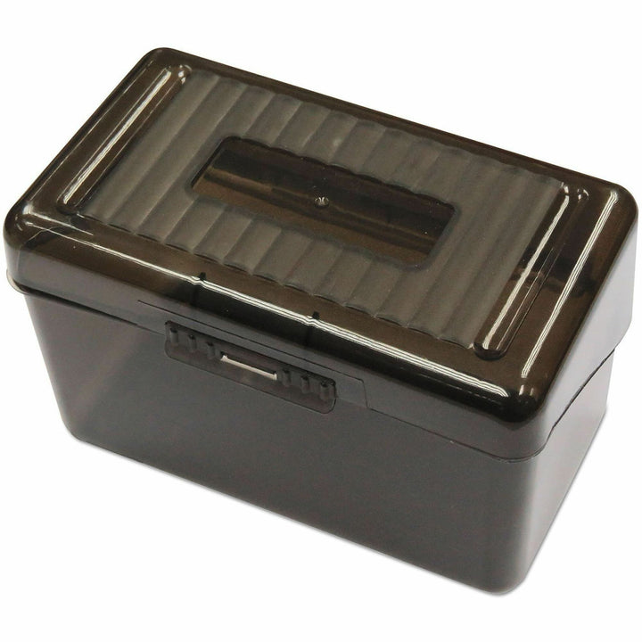 Image of Universal UNV47286 Card Holder, Support 3" x 5" Media, 3.5" H x 5.6" W x 3.3" Depth, Plastic, Translucent Black, 2 / Pack