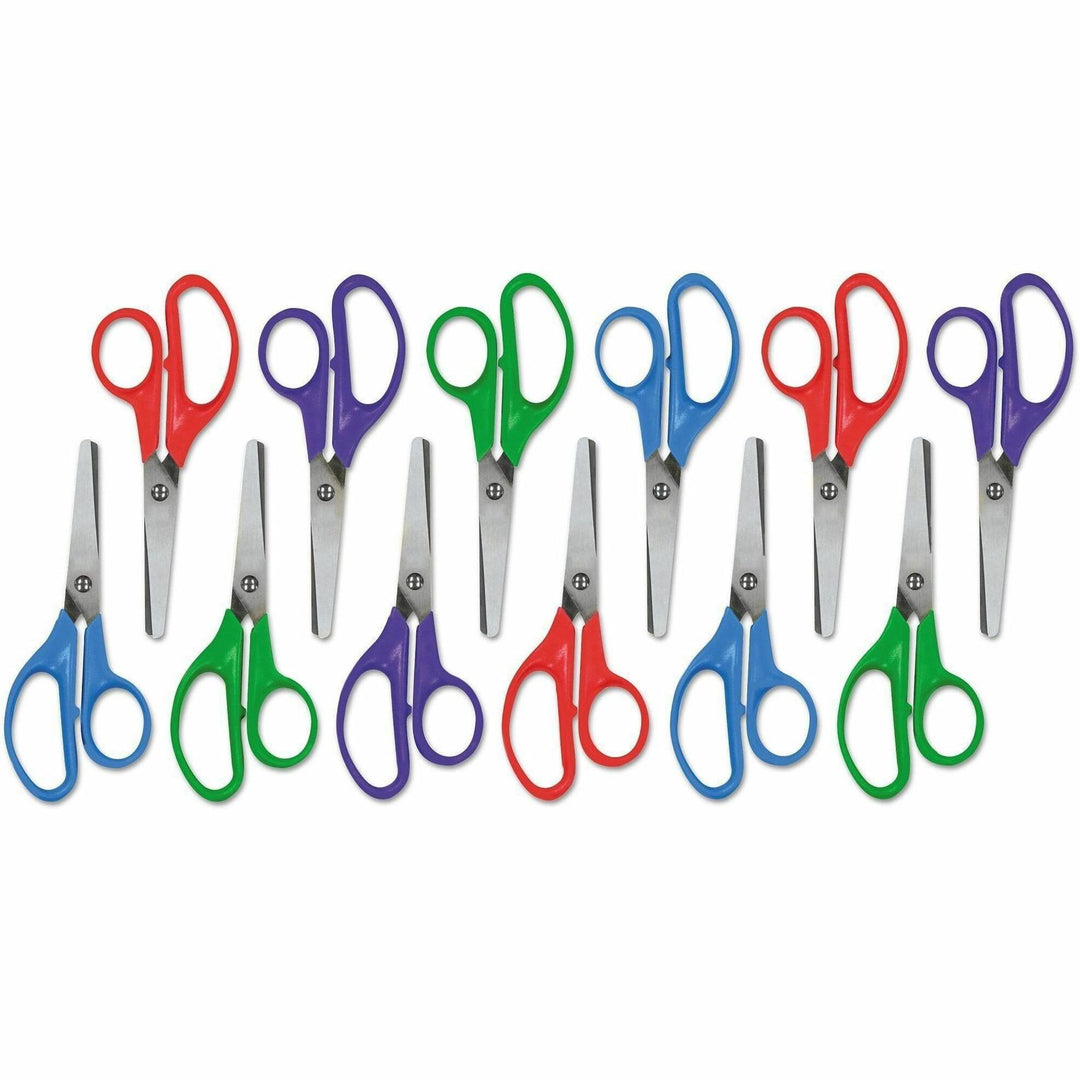 Image of Universal UNV92023 Scissors, Child, 1.75" Cutting Length, 5" Overall Length, Straight-left/right, Stainless Steel, Round Tip, Multi, 12 / Box