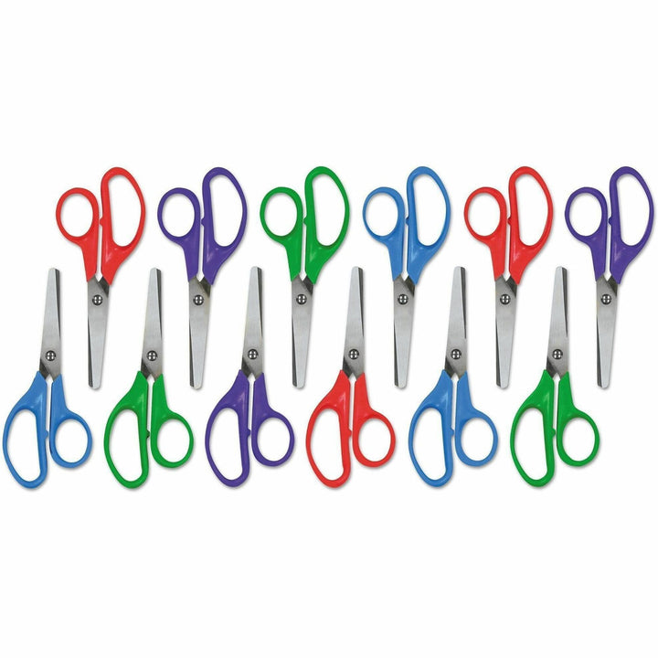 Image of Universal UNV92023 Scissors, Child, 1.75" Cutting Length, 5" Overall Length, Straight-left/right, Stainless Steel, Round Tip, Multi, 12 / Box