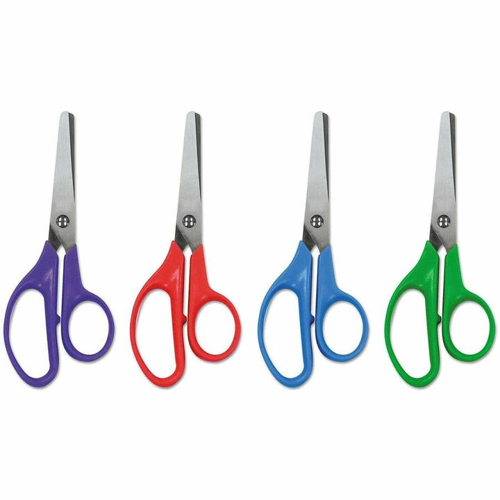 Image of Universal UNV92023 Scissors, Child, 1.75" Cutting Length, 5" Overall Length, Straight-left/right, Stainless Steel, Round Tip, Multi, 12 / Box