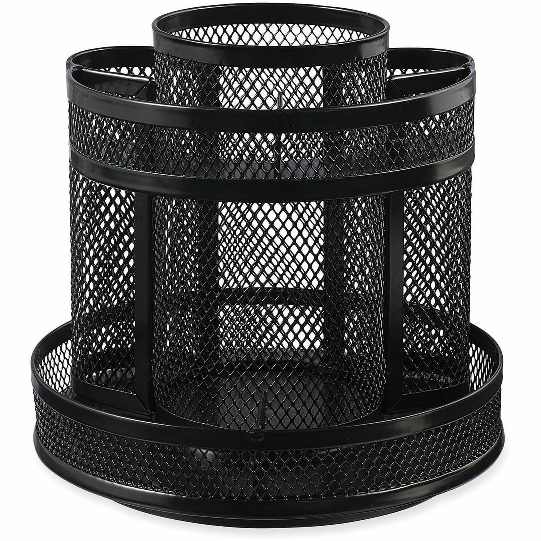 Image of Universal® Metal Mesh Rotating Desktop Organizer, 8 Compartments, Metal Mesh, 6.5" Diameter x 6.13"h, Black