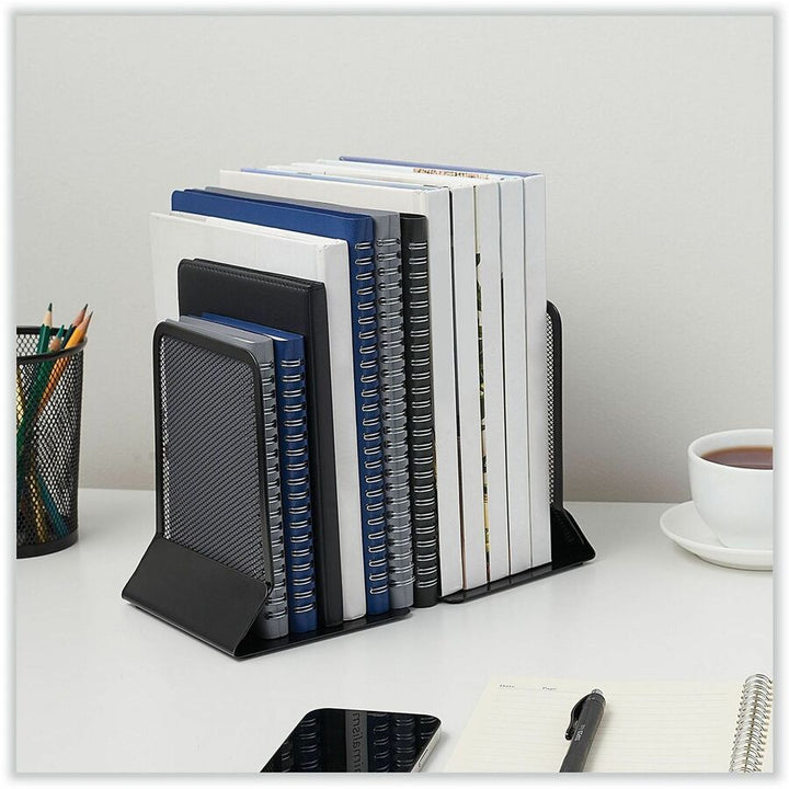 Image of Universal UNV20025 Metal Mesh Bookends, Nonskid Base, 5.38 x 5.38 x 6.75, Black, Pair
