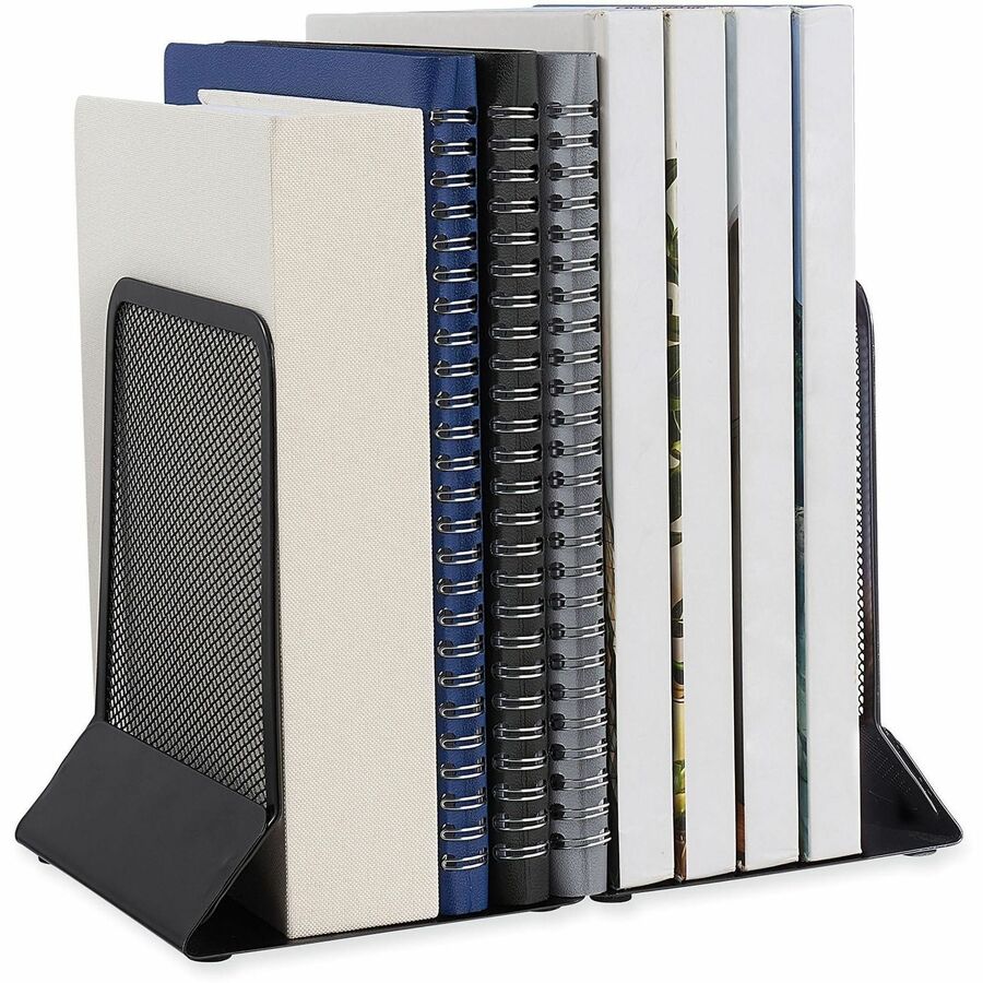 Image of Universal UNV20025 Metal Mesh Bookends, Nonskid Base, 5.38 x 5.38 x 6.75, Black, Pair