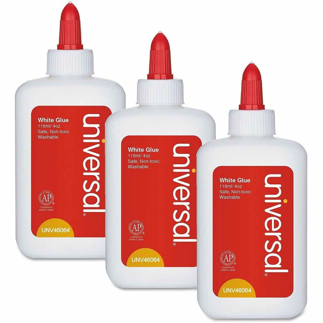 Image of Universal UNV46064 All Purpose Glue, 4 fl oz, Clear, White, 3 / Pack