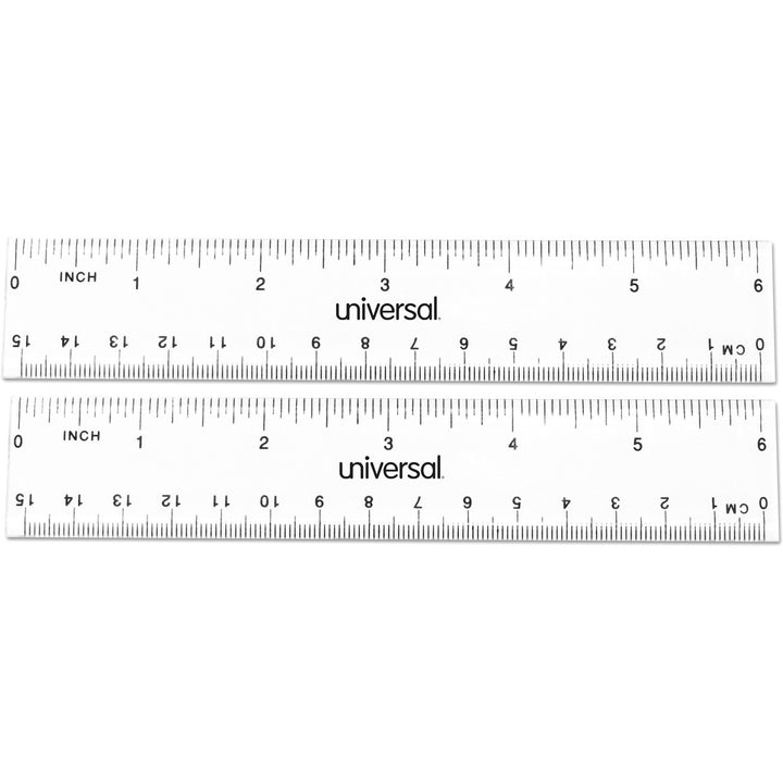 Image of Universal UNV59025 Ruler, 6" Length, 1/16 Graduations, Metric, Standard Measuring System, Plastic, Clear, 2 / Pack