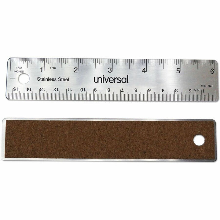 Image of Universal UNV59026 Ruler, 6" Length, 1/16 Graduations, Metric, Standard Measuring System, Stainless Steel, Cork, Clear, 1 Each
