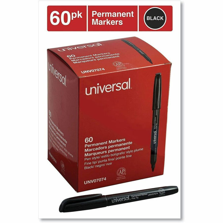 Image of Universal UNV07074 Pen-Style Permanent Marker Value Pack, Fine Bullet Tip, Black, 60/Pack, Black Ink, General Purpose, 60 / Pack