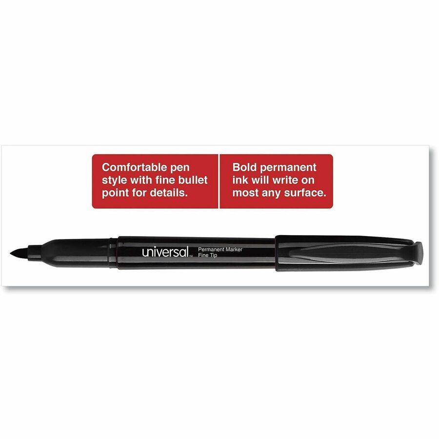 Image of Universal UNV07074 Pen-Style Permanent Marker Value Pack, Fine Bullet Tip, Black, 60/Pack, Black Ink, General Purpose, 60 / Pack