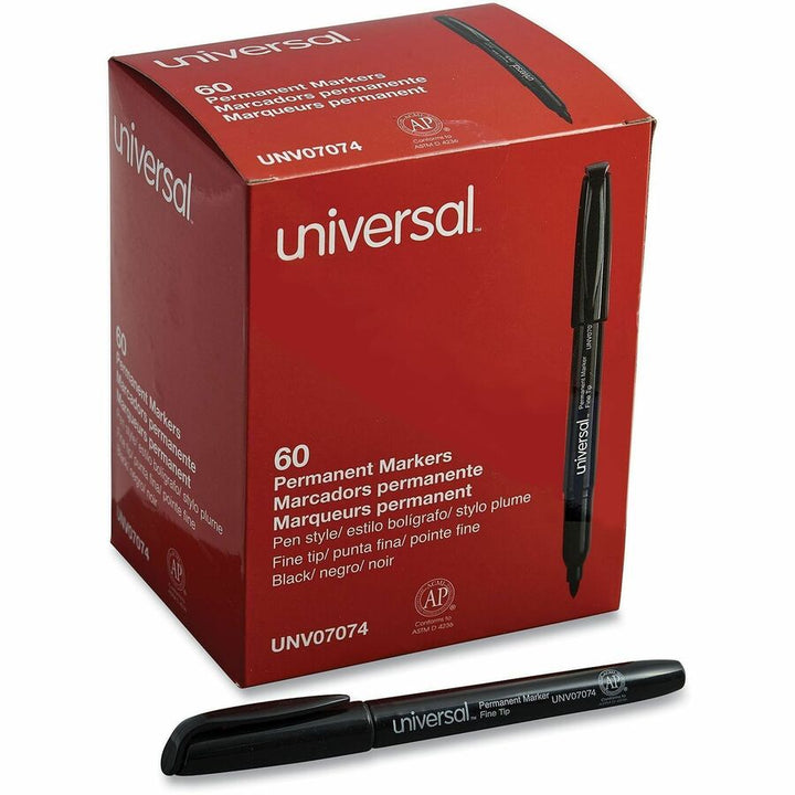 Image of Universal UNV07074 Pen-Style Permanent Marker Value Pack, Fine Bullet Tip, Black, 60/Pack, Black Ink, General Purpose, 60 / Pack