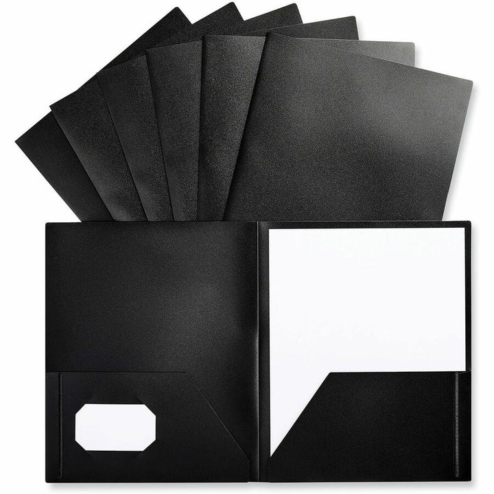 Image of Universal UNV20540 Two-Pocket Plastic Folders, 100-Sheet Capacity, 11 x 8.5, Black, 10/Pack