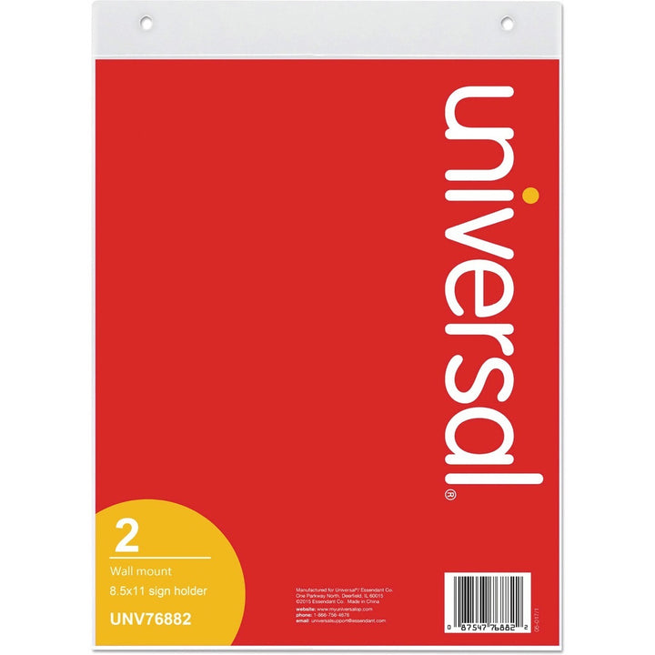 Image of Universal UNV76882 Sign Holder, Rectangular Shape, Wall Mountable, Top Loading, Durable, Pre-drilled, Signage, Plastic, Clear, Clear, 2 / Pack