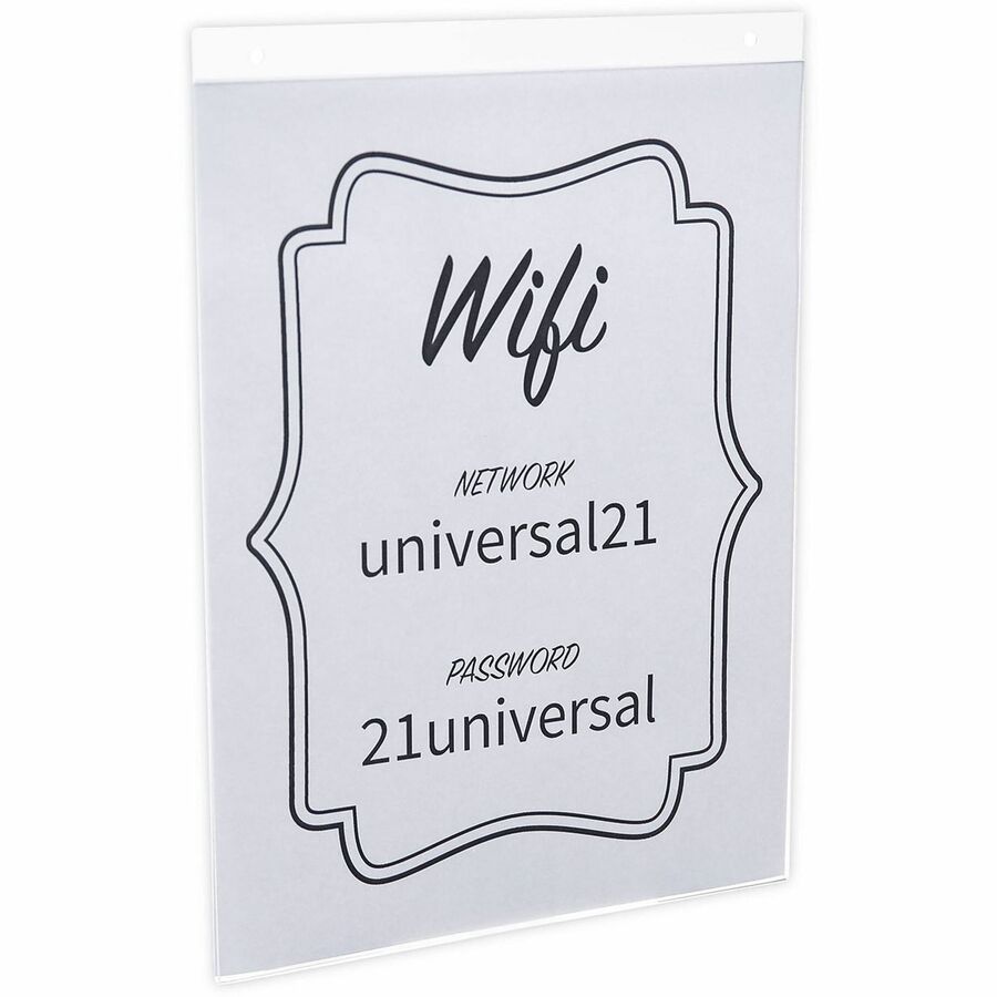 Image of Universal UNV76882 Sign Holder, Rectangular Shape, Wall Mountable, Top Loading, Durable, Pre-drilled, Signage, Plastic, Clear, Clear, 2 / Pack